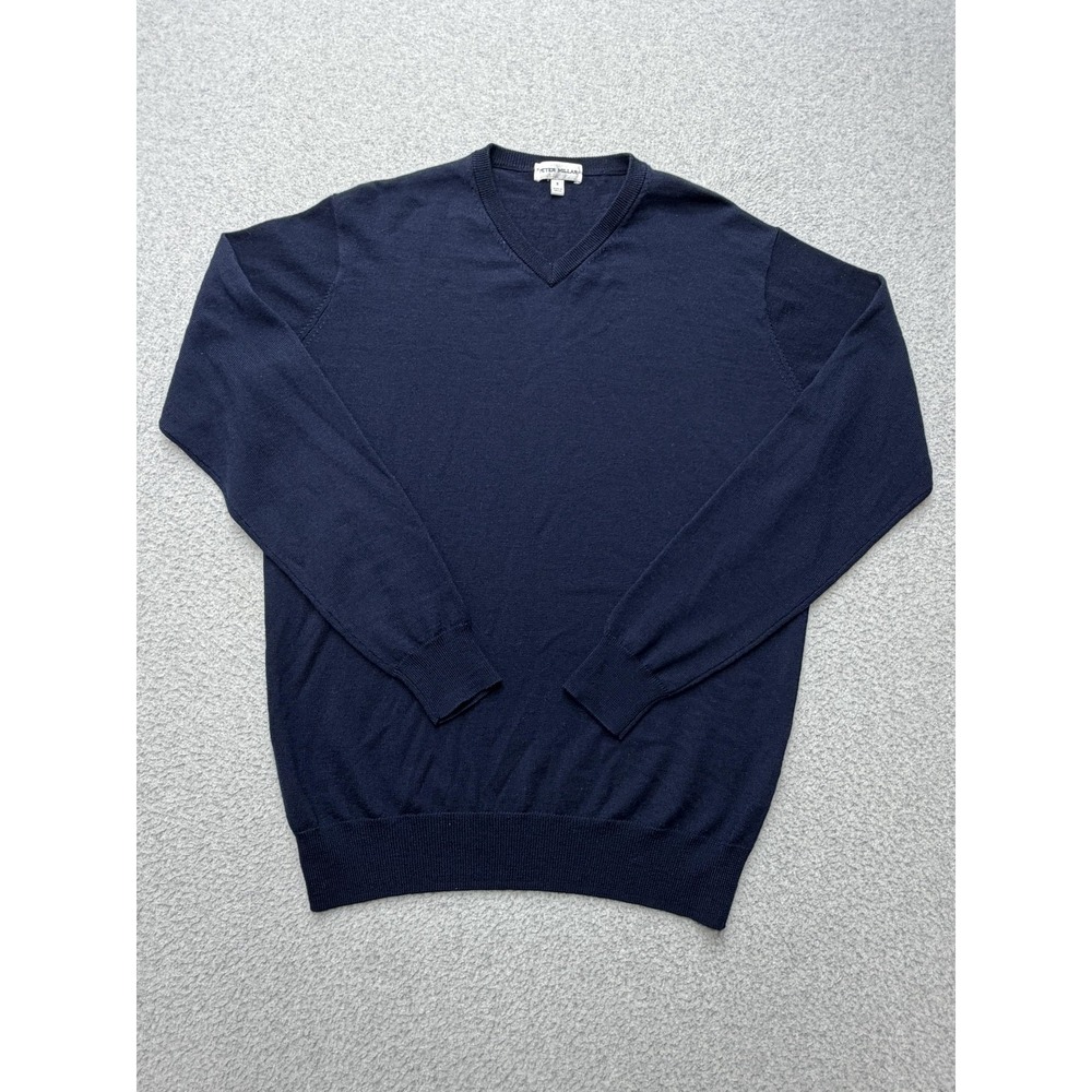 Peter Millar Sweater Mens Small Navy Merino Wool Lyocell V Neck Lightweight